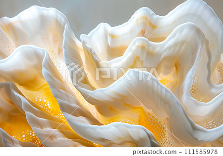 Scallop spiral seashell with pearl surface. Cockleshell and mollusk abstract background Scallop spiral seashell with pearl surface. Cockleshell and mollusk abstract background 111585978