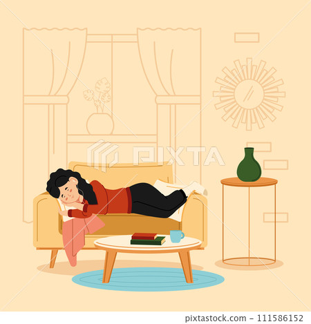 Comfortable sleeping woman Hygge concept Vector Comfortable sleeping woman Hygge concept Vector 111586152
