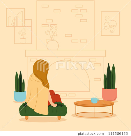 Relaxed woman sitting Hygge concept Vector Relaxed woman sitting Hygge concept Vector 111586153