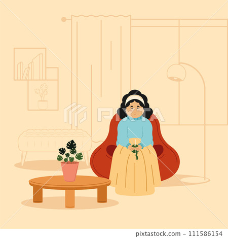 relaxed woman knitting Hygge concept Vector relaxed woman knitting Hygge concept Vector 111586154
