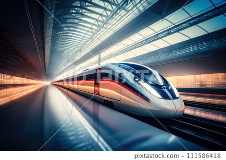 Modern high speed train in futuristic train station 111586418