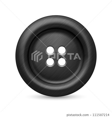 Vector 3d Realistic Textured Black Color Metal Button for Clothes Icon Closeup Isolated. Fashion, Art, Needlework, Sewing, Scrapbooking Decor. Round Clothes Button Design Template, Front View 111587214