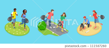 3D Isometric Flat Vector Illustration of Plogging Challenge 111587260