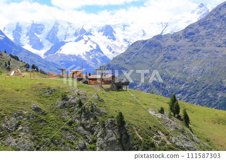 View of Mount Vernina and Bellavista from Alp Langard (Graubunden, Switzerland) 111587303