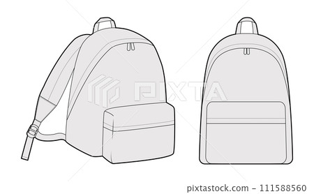 Explorer backpack silhouette bag. Fashion accessory technical illustration. Vector schoolbag front 3-4 view Men, women Explorer backpack silhouette bag. Fashion accessory technical illustration. Vector schoolbag front 3-4 view Men, women 111588560