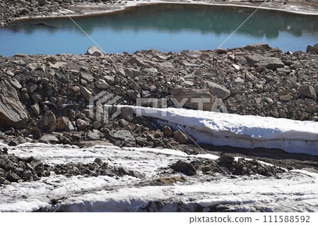 來自雪谷的清澈藍色融化的雪水 111588592