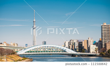 "(Tokyo)" Scenery of Eitai Bridge and Sky Tree seen from Waterfront Shinkawa 111588642