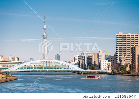 "(Tokyo)" Scenery of Eitai Bridge and Sky Tree seen from Waterfront Shinkawa 111588647