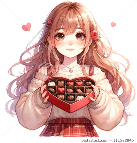 Girl passing chocolate on Valentine's Day 111588940