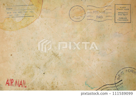 Backside of postcard with dirty stain 111589099