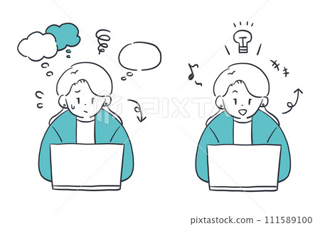 A set of women working on a computer 111589100