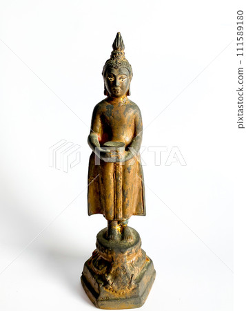 Golden Buddha Statue isolate on white background 111589180