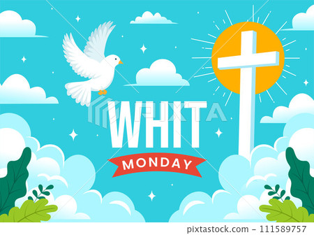 Whit Monday Vector Illustration with a Pigeon or Dove for Christian Community Holiday of the Holy Spirit in Flat Cartoon Background Design 111589757