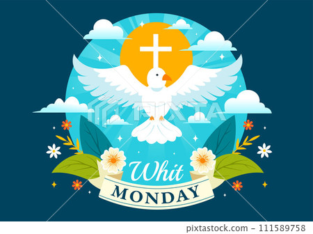 Whit Monday Vector Illustration with a Pigeon or Dove for Christian Community Holiday of the Holy Spirit in Flat Cartoon Background Design 111589758