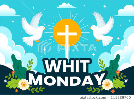 Whit Monday Vector Illustration with a Pigeon or Dove for Christian Community Holiday of the Holy Spirit in Flat Cartoon Background Design Whit Monday Vector Illustration with a Pigeon or Dove for Christian Community Holiday of the Holy Spirit in Flat Cartoon Background Design 111589760