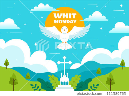 Whit Monday Vector Illustration with a Pigeon or Dove for Christian Community Holiday of the Holy Spirit in Flat Cartoon Background Design 111589765