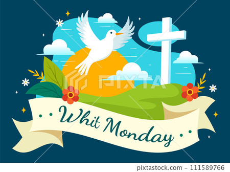 Whit Monday Vector Illustration with a Pigeon or Dove for Christian Community Holiday of the Holy Spirit in Flat Cartoon Background Design Whit Monday Vector Illustration with a Pigeon or Dove for Christian Community Holiday of the Holy Spirit in Flat Cartoon Background Design 111589766