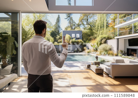 AI-generated content. Luxury Modern Villa with Beautiful Pool and Garden: A Serene Oasis of Lifestyle and Relaxation. 111589848