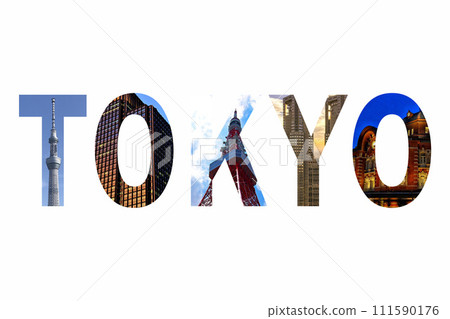 TOKYO cutout letters tourist spots white background TOKYO cutout letters tourist spots white background 111590176