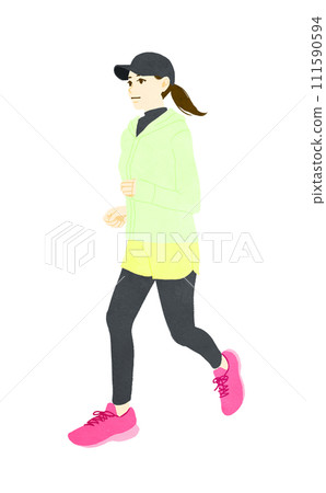 一個綁著馬尾、戴著帽子跑步的女人的插圖 111590594