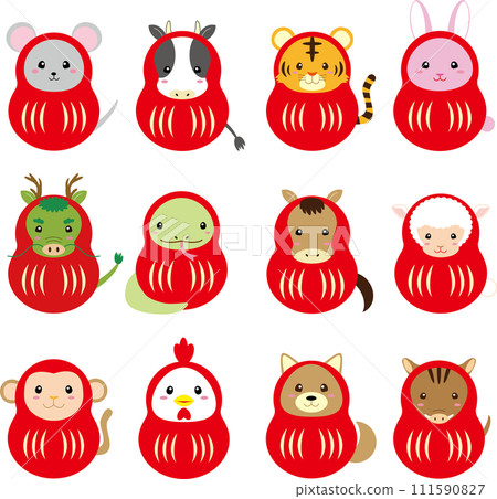 12 生肖紅色達摩娃娃插圖集 111590827