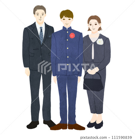 Illustration of a family of three - son, father and mother at graduation ceremony 111590839