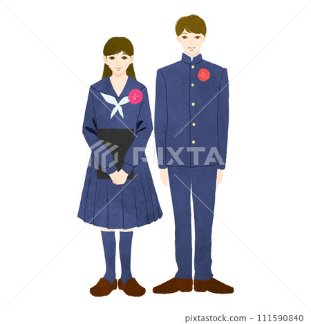 Illustration of male and female students at graduation ceremony 111590840