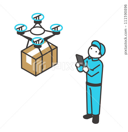 無人機運送行李的工人等距向量圖素材 無人機運送行李的工人等距向量圖素材 111590896