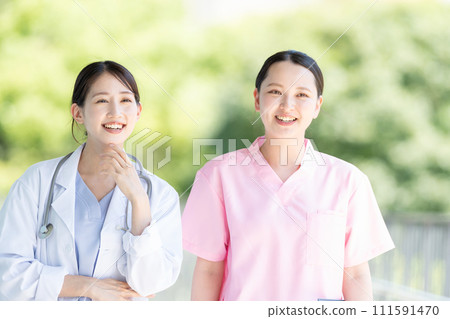 Nurse and female doctor working at a hospital Nurse and female doctor working at a hospital 111591470