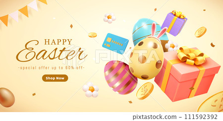 3D Easter holiday sale promo banner 3D Easter holiday sale promo banner 111592392