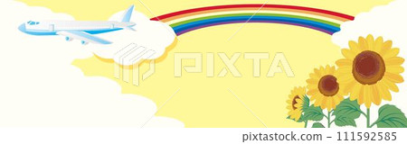 Summer banner airplane and sunflower frame background illustration material Summer banner airplane and sunflower frame background illustration material 111592585