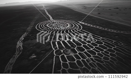 An imaginary geoglyph image with detailed patterns “AI-generated image” 111592942