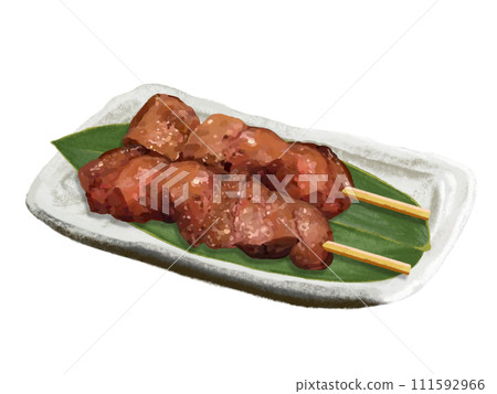 2 pieces of yakitori (liver) with plate 2 pieces of yakitori (liver) with plate 111592966