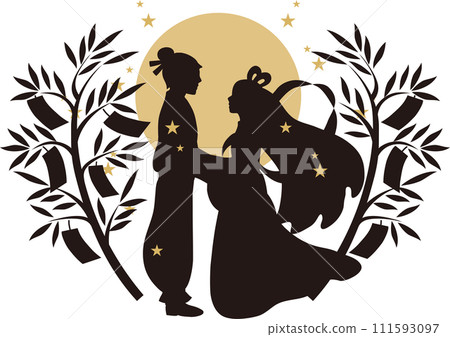 Tanabata Summer Orihime Hikoboshi Cow Cow Silhouette People Male Female Illustration Material 111593097