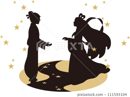 七夕夏織姬彥星牛牛剪影人物男性女性插畫素材 111593104
