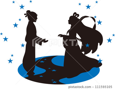 七夕夏織姬彥星牛牛剪影人物男性女性插畫素材 111593105