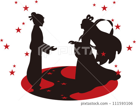 七夕夏織姬彥星牛牛剪影人物男性女性插畫素材 111593106