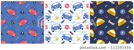 Toys Seamless Pattern Design with Boys and Girls Children Toy Equipment in Cartoon Flat Illustration 111593316