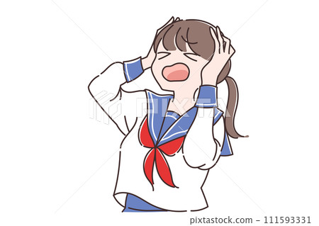 一個憂心忡忡的高中女生抱著頭的插圖 111593331