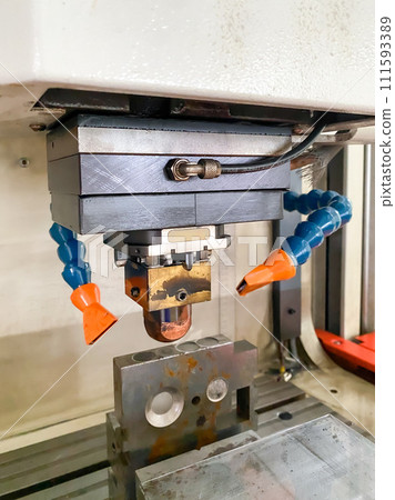 Work clamp in CNC machine close up at Industrial machine Work clamp in CNC machine close up at Industrial machine 111593389