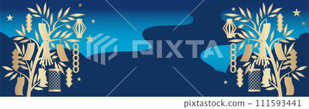 橫幅七夕竹葉裝飾夏季節日框架簡約複製空間插畫素材 111593441