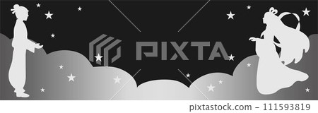 橫幅七夕織姬彥星剪影裝飾夏季背景複製空間單色黑白插畫素材 111593819