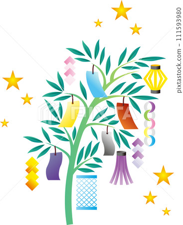 七夕竹條裝飾夏日節日簡約插畫素材 111593980