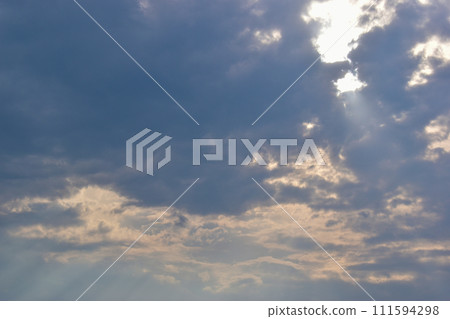 beautiful blue sky and cloud with golden ray sunrise in the morning, natural background beautiful blue sky and cloud with golden ray sunrise in the morning, natural background 111594298