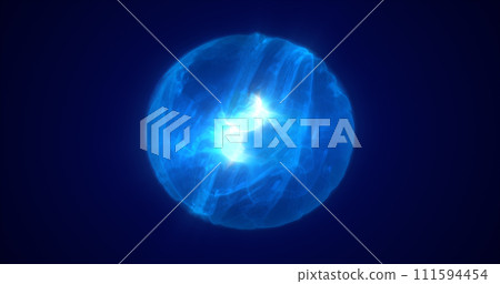 Energy abstract blue sphere of glowing liquid plasma, electric magic round energy ball background 111594454