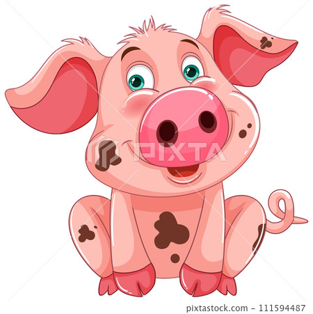Cheerful Cartoon Piglet Illustration Cheerful Cartoon Piglet Illustration 111594487