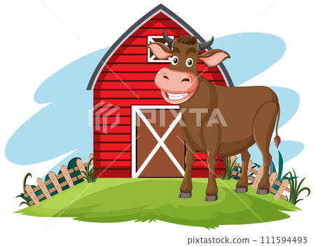 Happy Cow in Front of Red Barn Happy Cow in Front of Red Barn 111594493