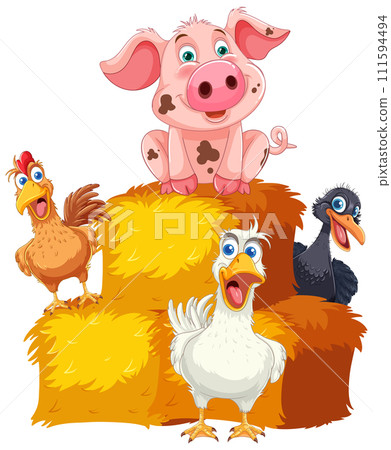Barnyard Friends on Haystacks Barnyard Friends on Haystacks 111594494