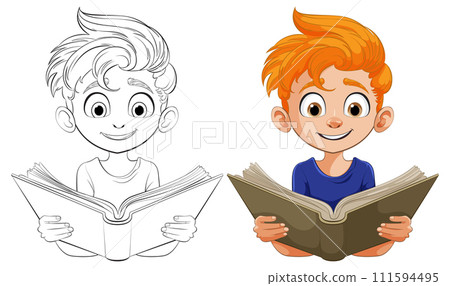 Happy Child Engrossed in Reading Book Happy Child Engrossed in Reading Book 111594495