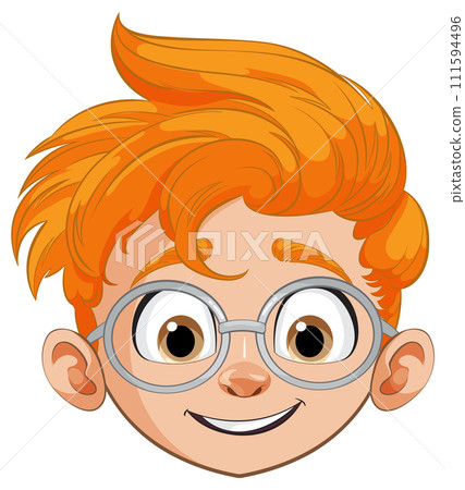 Cheerful Boy with Glasses Illustration Cheerful Boy with Glasses Illustration 111594496